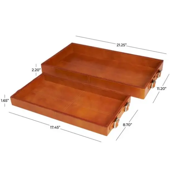 Leather Nesting Tray with Buckle Handles D&eacute;cor Set Brown {4}