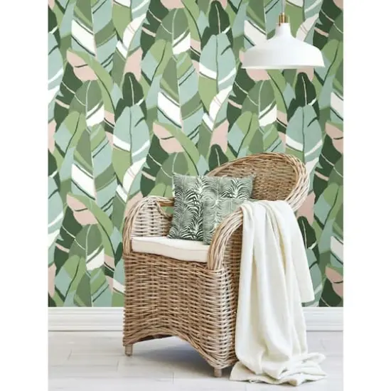 RoomMates Hearts of Palm Peel & Stick Wallpaper Green/Pink {5}