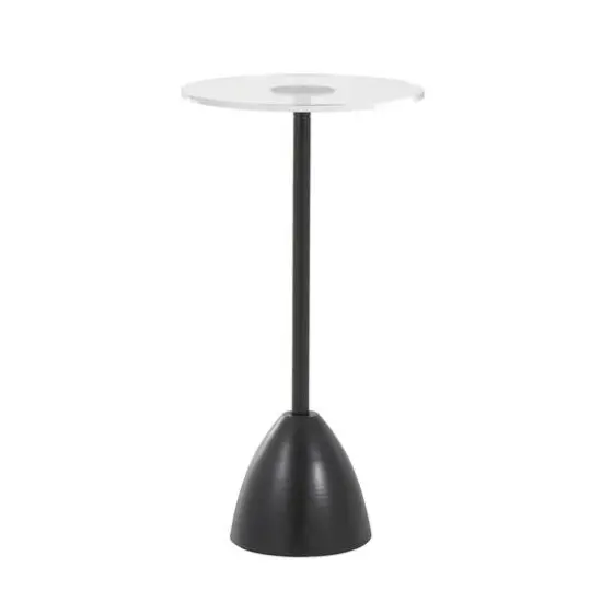 25.5" Black Metal Pedestal Accent Table with Clear Acrylic Tabletop {4}