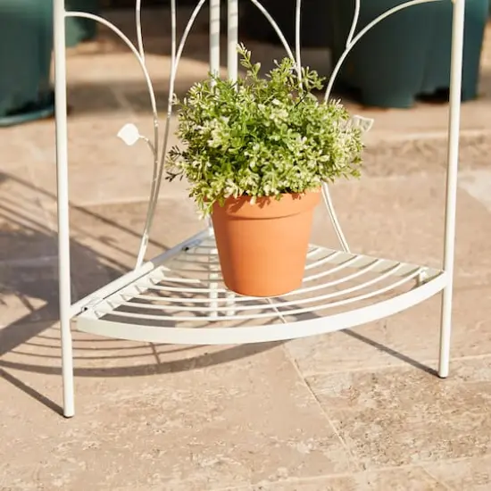 Glitzhome&reg; 3-Tiered Metal Corner Shelf Planter Stand White {5}