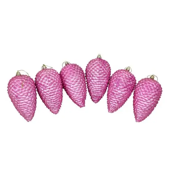 6ct. 6.5" Pink Shatterproof Glitter Pine Cone Christmas Ornaments {3}