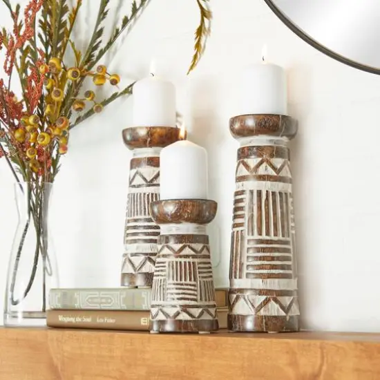 Brown Eclectic Candle Holder Set {3}