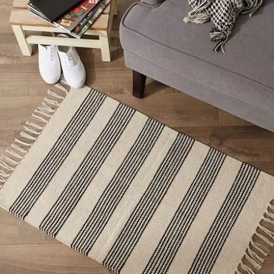 DII&reg; Black Ticking Stripe Hand-Loomed Rug, 2ft. x 3ft. {5}
