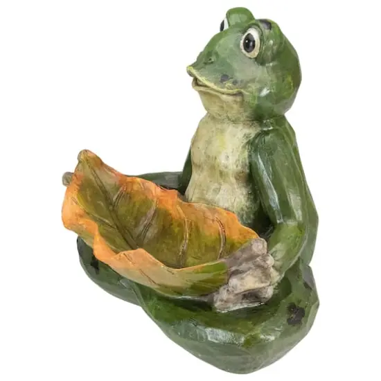 14" Green Frog With Leaf Birdfeeder Outdoor Garden Statue {5}