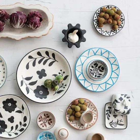 Hello Honey&reg; 8.5" Hand Painted Sun Design Stoneware Plate Set {3}