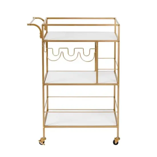 Honey Can Do 3-Tier Gold & White Rolling Bar & Serving Cart with Handles {11}
