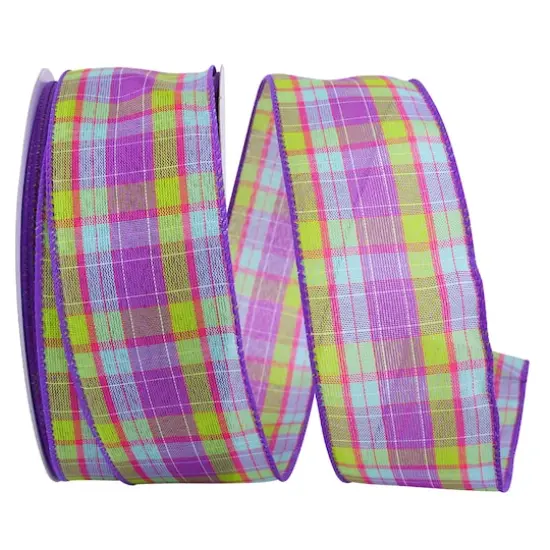 Reliant 2.5" x 50yd. Wired Bright Purple Plaid Ribbon {1}
