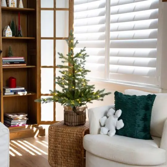 3ft. Pre-Lit Artificial Christmas Tree in Jute Wire Planter with 30 Warm White LED Lights {11}