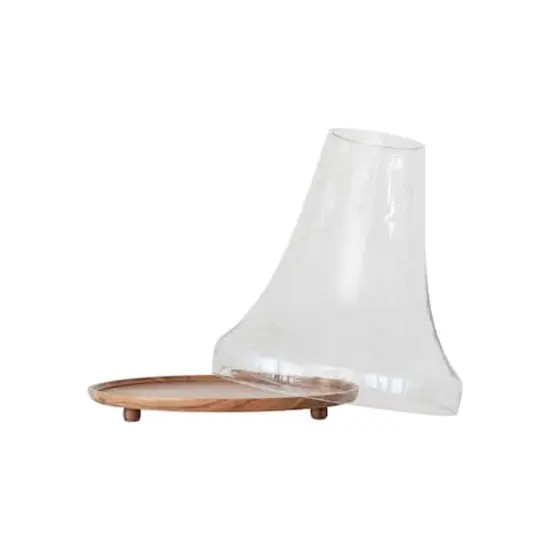 Hello Honey&reg; 13" Reclaimed Glass Cloche with Mango Wood Base {5}