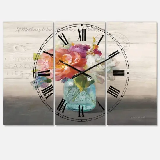 Designart 'French Cottage Bouquet I Mothers Farmhouse Multipanel Wall Clock {1}