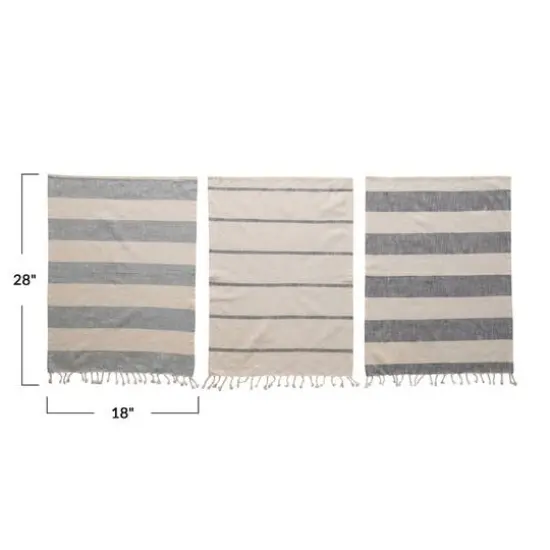Hello Honey&reg; Blue & White Stripes Cotton Tea Towels with Tassels Set {3}