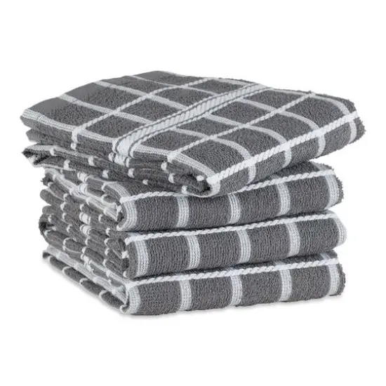 DII&reg; Solid Windowpane Terry Dishtowels, 4ct. Gray {7}