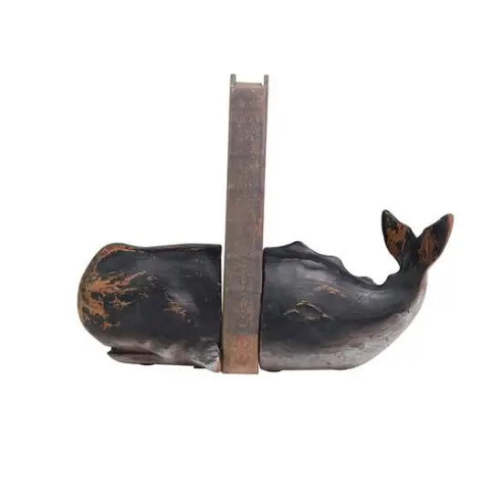 Distressed Black Whale Coastal Bookend Set {4}