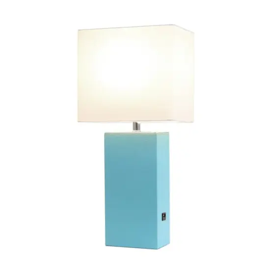 Lalia Home Lexington 21" Leather Table Lamp with USB Charging Port Aqua {3}