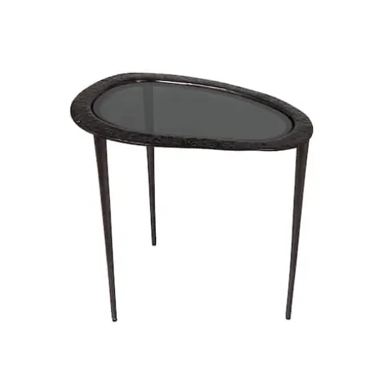 Black Aluminum Abstract Oval Shaped Accent Table with Shaded Glass Top {1}