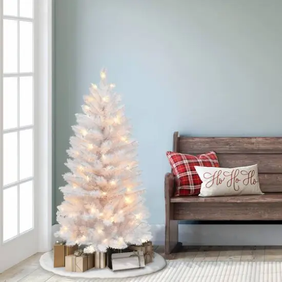4ft. Pre-Lit White Carson Artificial Pine Christmas Tree, Clear Lights {4}