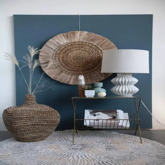 Hello Honey&reg; 22" Distressed White Finish Fluted Terracotta Table Lamp with Linen Shade {5}