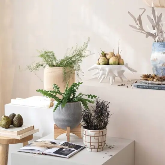 Hello Honey® 6" Cream & Brown Geometric Harmony Stoneware Planter {5}