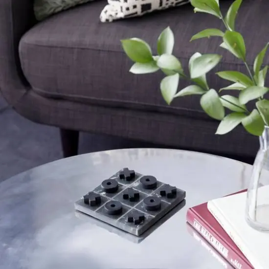 Black Marble Contemporary Tic-Tac-Toe Game Set {8}