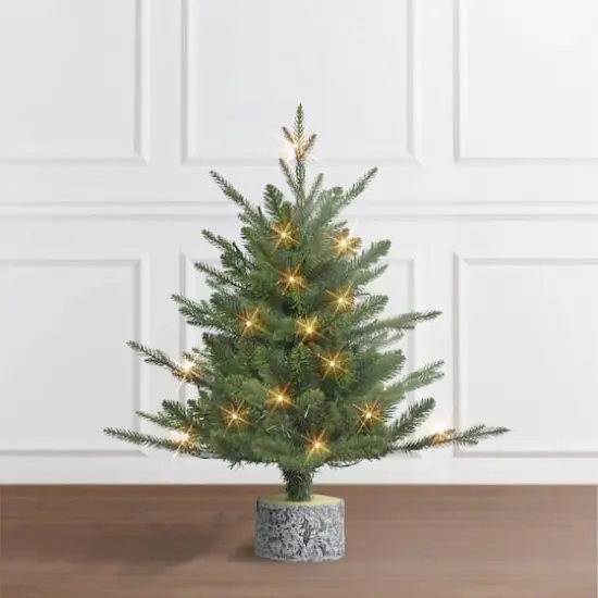 2ft. Pre-Lit Artificial Christmas Tree in Stump Planter, Warm White LED Lights {3}