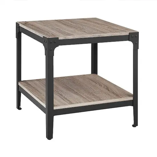 Walker Edison Driftwood Angle Iron Rustic Wood Side Table Set {1}