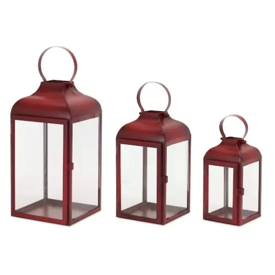 Red Iron Lantern Set, 10", 12.75" & 16" {1}