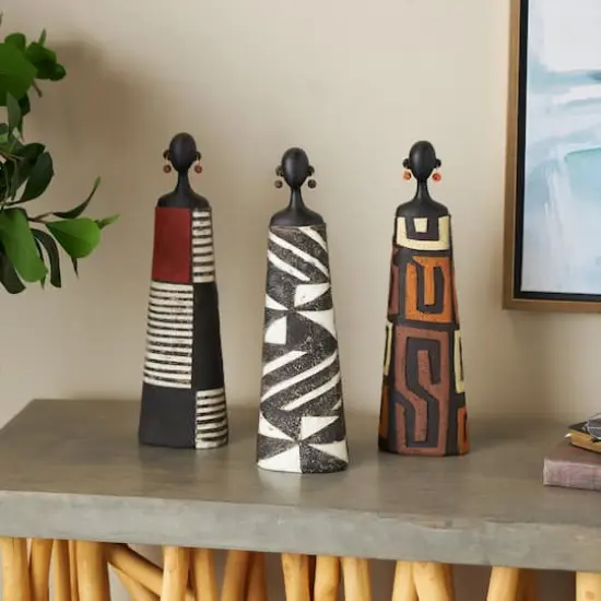 13" Red, Orange & White African Decorative Sculpture with Dresswear Set {3}