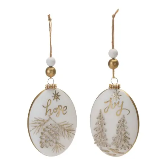 Hope & Joy Glittered Glass with Wood Beads Ornament Set {6}