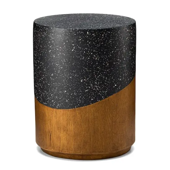 Glitzhome&reg; 17.75" Multifunctional Faux Terrazzo & Wood Garden Stool {1}