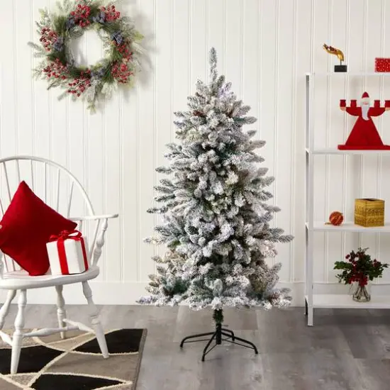 5ft. Unlit Flocked Livingston Fir Artificial Christmas Tree with Pine Cones {7}