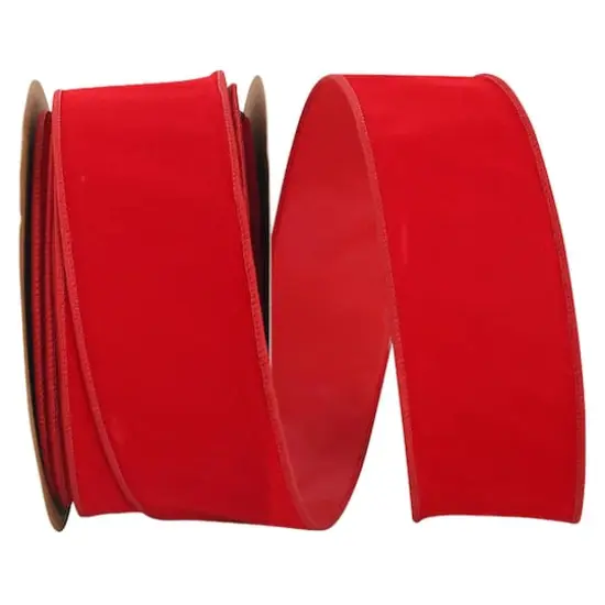 JAM Paper 2.5" x 25yd. Velvet Wired Heavy Commercial Ribbon Hot Red {1}