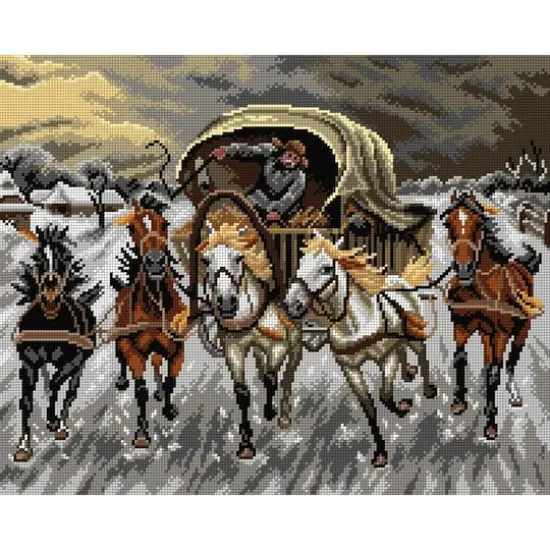 Orchidea A Caravan Racing in the Snow Gobelin Canvas Cross Stitch Kit {1}