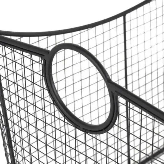 20" Black Metal Storage Basket with Curved Sides & Ring Handles {8}