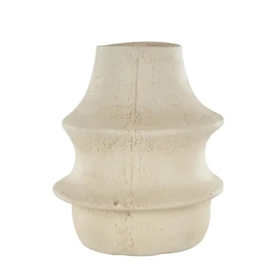 14" Cream Paper Mache Fluted Vase with Ring Handle {4}