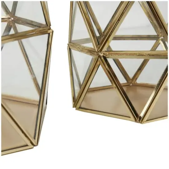 CosmoLiving by Cosmopolitan Gold Diamond Hexagon Metal Candle Lantern Set {5}