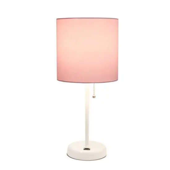 Creekwood Home 19.5" Oslo USB Port Table Lamp White Base/Light Pink Shade {4}