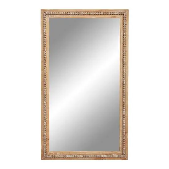 48" Light Brown Boho Style Wood Wall Mirror {3}