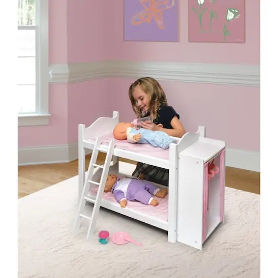 Badger Basket Pink & White Doll Armoire Bunk Bed with Ladder {3}