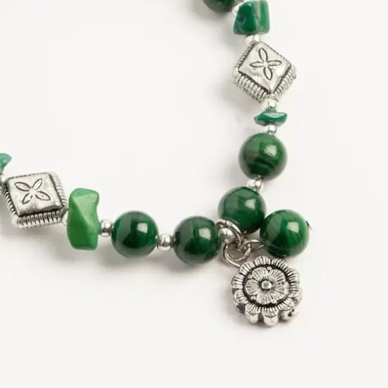 John Bead Imitation Malachite Natural Stone Stretch Bracelet with Flower Charm {3}