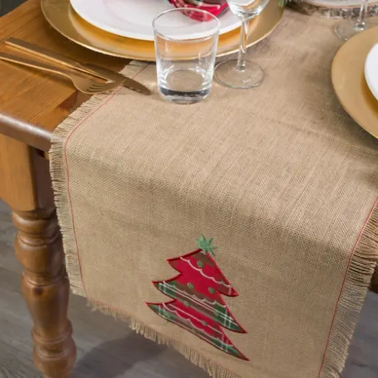 DII&reg; 108" Embroidered Tree Burlap Table Runner {6}