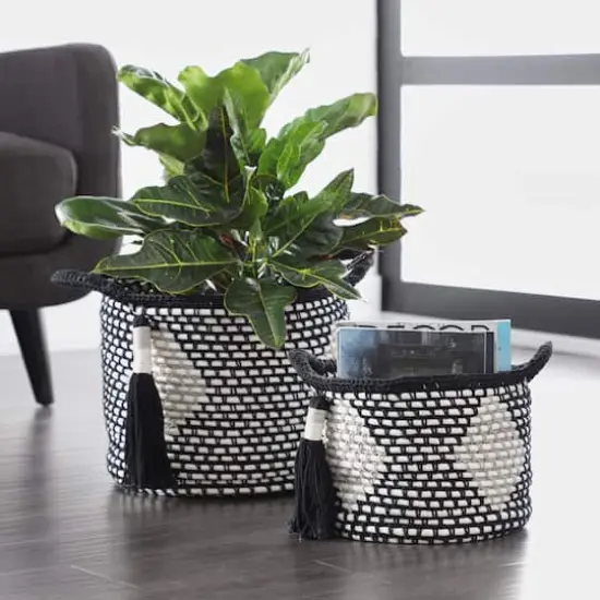 Black Polyester Traditional Storage Basket Set {8}