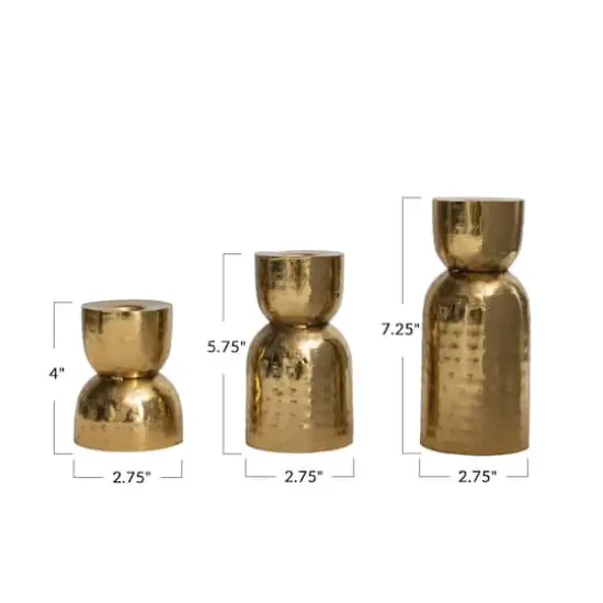 Hello Honey&reg; Antique Gold Hammered Metal Taper Candle Holder Set {6}