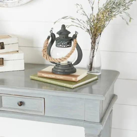 Black Iron Rustic Candle Holder Lantern, 9" x 8" x 5" {10}