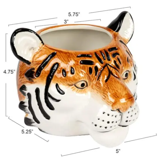 Hello Honey&reg; 6" Round Ceramic Tiger Head Planter {6}