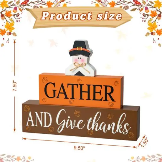 Glitzhome&reg; 9.5" Thanksgiving Wooden Pilgrim Table Block Sign {8}