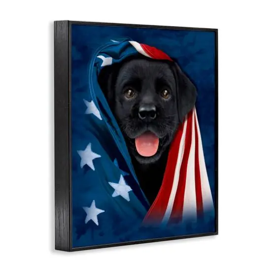 Stupell Industries Labrador & American Flag Framed Giclee Art Black {4}