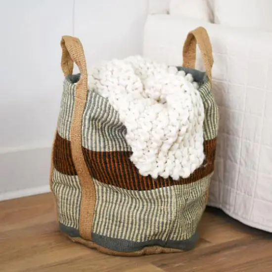 Hello Honey&reg; 24" Rust Striped Woven Jute Tote with Liner {6}