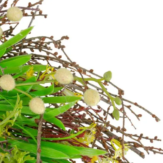 18" Green & Yellow Burrs & Brush Artificial Floral Spring Wreath {5}