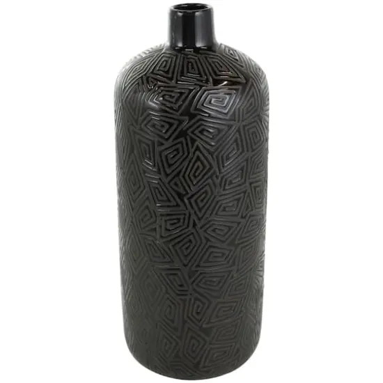 19" Black Geometric Etched Ceramic Vase {8}
