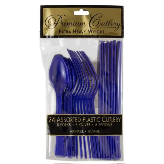 JAM Paper Navy Premium Extra Heavy Weight Plastic Cutlery, 24ct. {3}